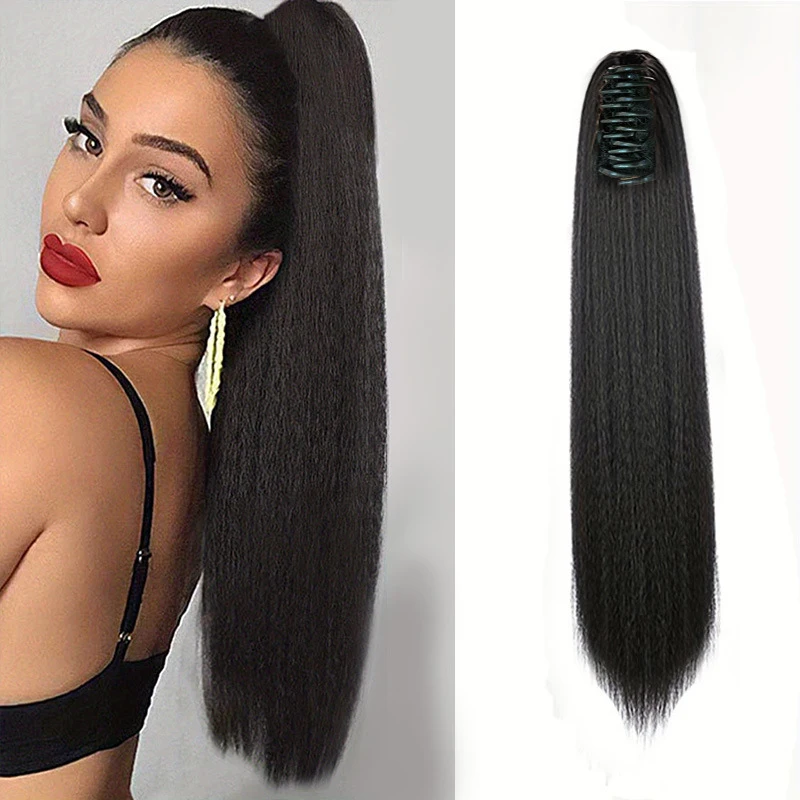 African women's afro wig Yaki fluffy perm tie-on straight hair ponytail