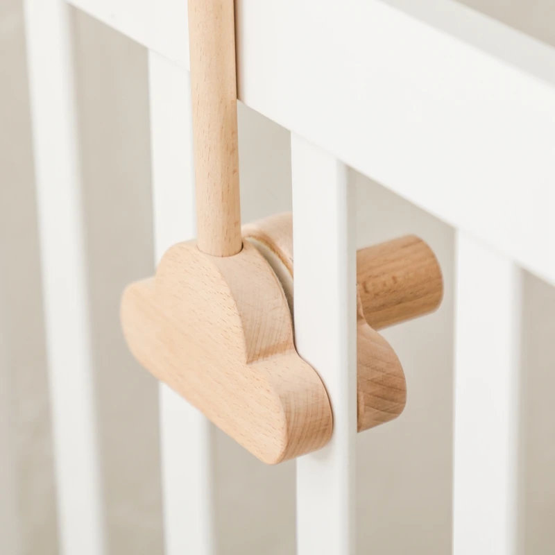 Baby Wooden Bed Bell Bracket Mobile Hanging Rattles Toy Hanger Cloud Shape Baby Crib Mobile Bed Bell Toy Holder Arm Bracket Gift