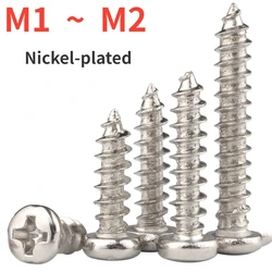 100pcs/lot Phillips Self Tapping Screws Cross Recessed Round Head Nickel Plated Carbon Steel M1 M1.2 M 1.4 M1.5 M1.7 M1.8 M2