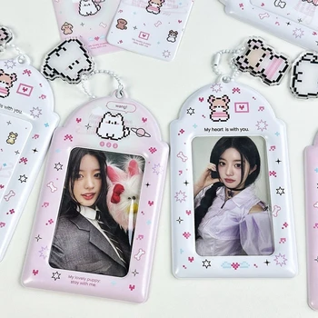 Neue niedliche Pixel Welpen Design Foto karten halter 3 Zoll dekorative Idol Fotoalbum Schutzhüllen kawaii Briefpapier Anhänger