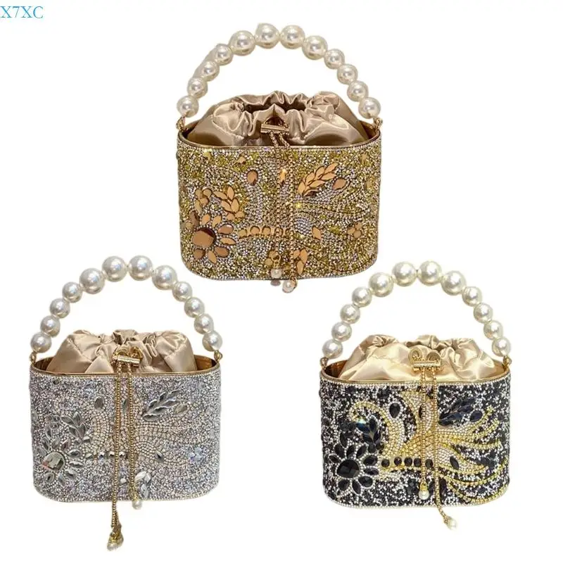 

X7XC Women Shoulder Bag Rhinestones Evening Bag Elegant Crossbody Bag for Wedding