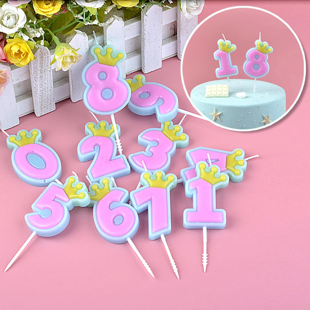 1 Pcs Cute Candy Color Happy Birthday Number Candles 0-9 For Kids Adult Girls Birthday Party Crown Candles Cake 2022 New