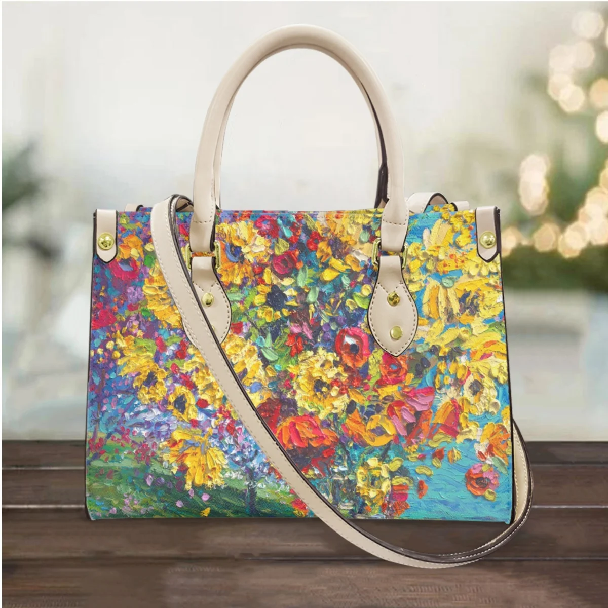 FORUDESIGNS Fashion Handbags For Teen Girls Chrysanthemum Floral Oil Painting Leather Top-handle Shoulder Bags Women Cross Body