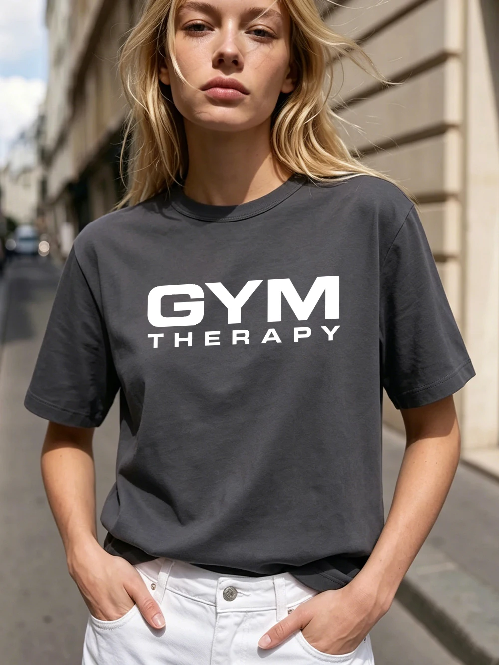Gym Therapy Letter Prints T-Shirts Cotton Womens Summer Oversized Tops Soft Comfortable Short Sleeve Tees Casual O-Neck Clothes