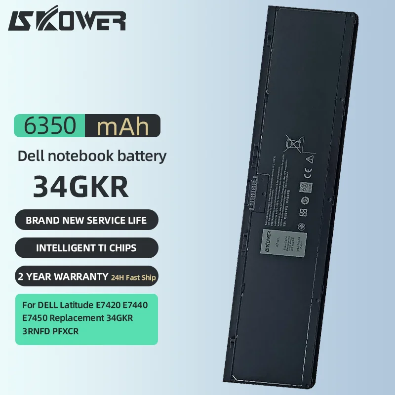 SKOWER 47Wh 34GKR Laptop Battery For Dell Latitude E7420 E7440 E7450 Replacement 3RNFD PFXCR