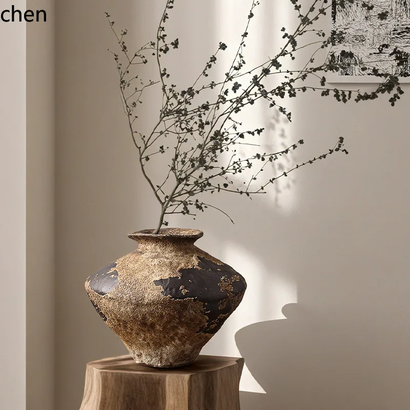 YFY Vintage Wabi-Sabi Style Ceramic Vase Ornament for Living Room Flower Arrangement, Flower Zen Flower Vase