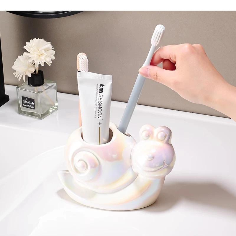 Cartoon Snail Ceramic Toothbrush Holder Toothpaste Desktop Storage Holders Household Bathroom Accessories