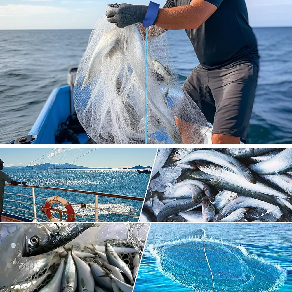 Amerikanisches Salzwasser-Angelnetz für Köderfalle, Fische, 3/4/5/6/7/8/9/10 Fuß Radius-Wurfnetze mit robustem Zink-Sinker-Gewicht