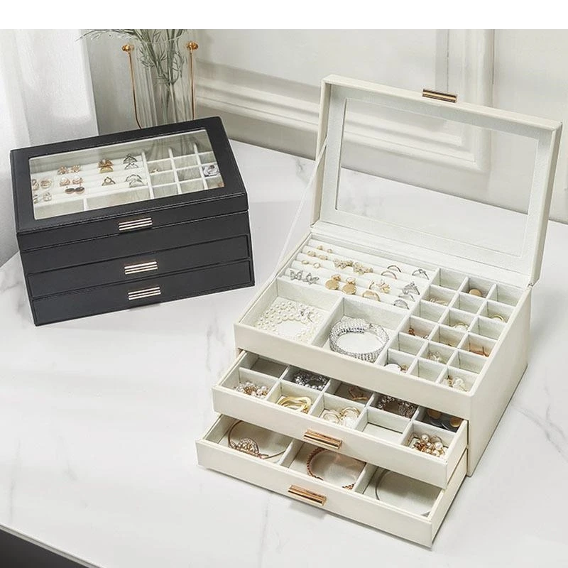 ยุโรปลิ้นชักประเภทแต่งหน้ากล่องโต๊ะเครื่องแป้งสวิทช์แม่เหล็กแยกตารางเครื่องประดับสร้อยคอแขวน Rack