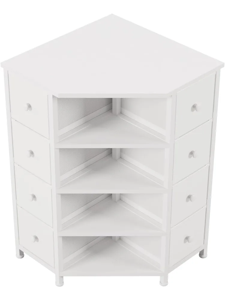 8 Drawers Corner Dresser with Storage Fabric Drawers and Open Shelves for Small Space，Bedroom，Entryway，Living Room(White)