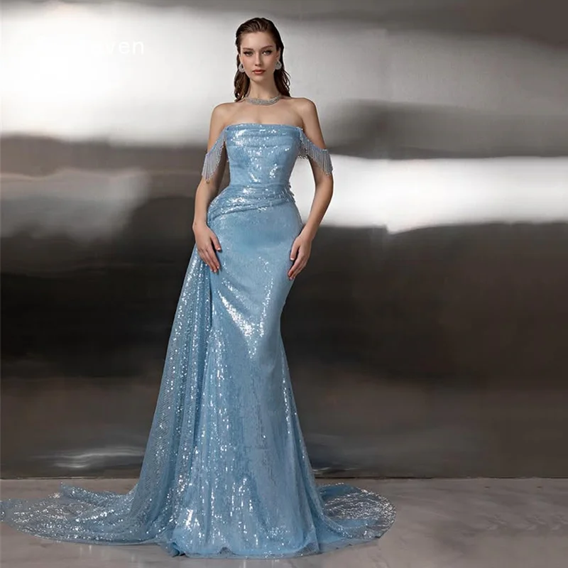 Smileven Elegance Sky Blue Mermaid Prom Dress Strapless Party Gowns Moisturizing Zipper Occassion Dress Customized 2026