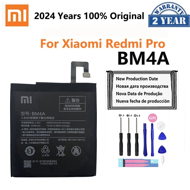 

Xiao Mi 100% Original Phone Battery 4050mAh BM4A Phone Batteries For Xiaomi Hongmi Redmi Pro RedmiPro Phone Replacement Batteria