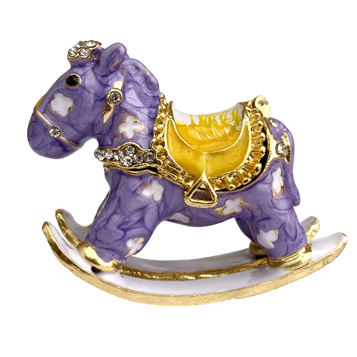 Lovely Rocking Horse Chair Trinket Box Crystal Hand-painted Pattern Jewelry Storage Box Hinged Collectible Ring Display Holders