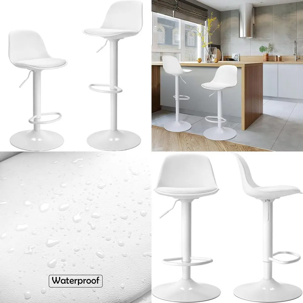 

Пара поворотных барных стульев с подставкой для ног, эргономичная пластиковая спинка, белый