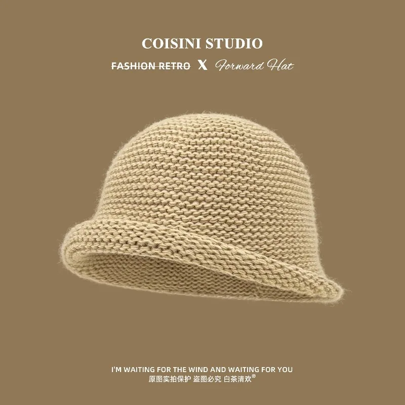 الكورية بسيطة بلون محبوك دلو القبعات للنساء الخريف الشتاء السفر الدافئة تنوعا تظهر الوجه قبعة حوض أدبية صغيرة