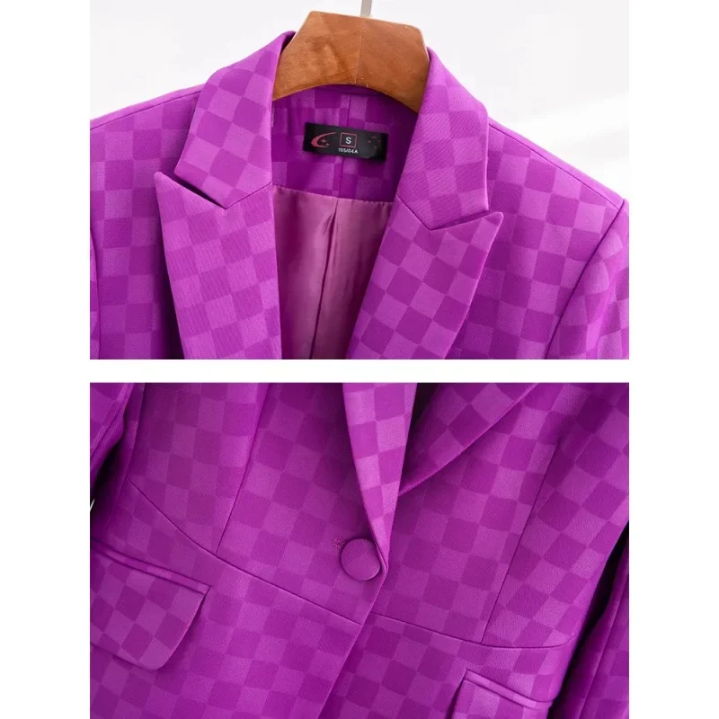 Mulheres Formal Blazer de Manga Comprida, Casaco Fino, Jaqueta Xadrez, Desgaste do Trabalho de Negócios, Senhoras do Escritório, Feminino, Preto, Verde, Roxo, Nova Chegada