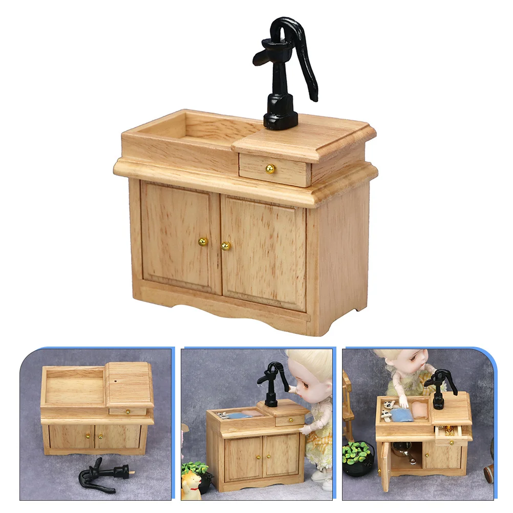 1PCS Mini nament Furniture Sink Cabinet for Dollhouse Mini House Wash Basin Sink Cabinet Scene Model Household Decoration Toy