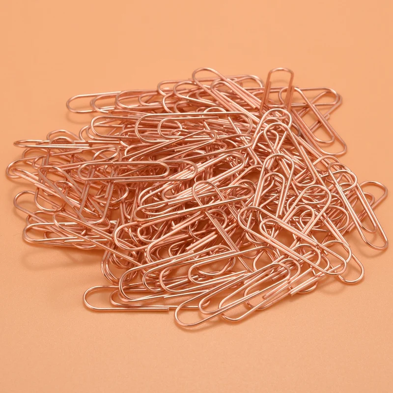 100 Paper Clips In Rose Gold Magnetic Clip Dispenser, Rose Gold Paper Clips Holder, 28Mm, Rose Gold, 100 Clips Per Box