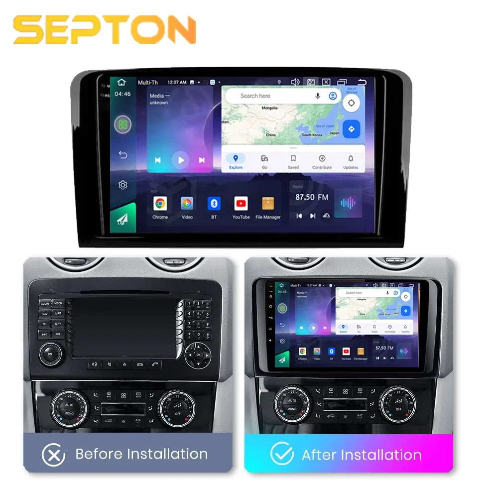 SEPTON Android Car Radio Player for Mercedes Benz GL ML W164 ML350 ML500 X164 GL35 GL45 2005-2012 2Din GPS CarPlay Wifi 8+128G