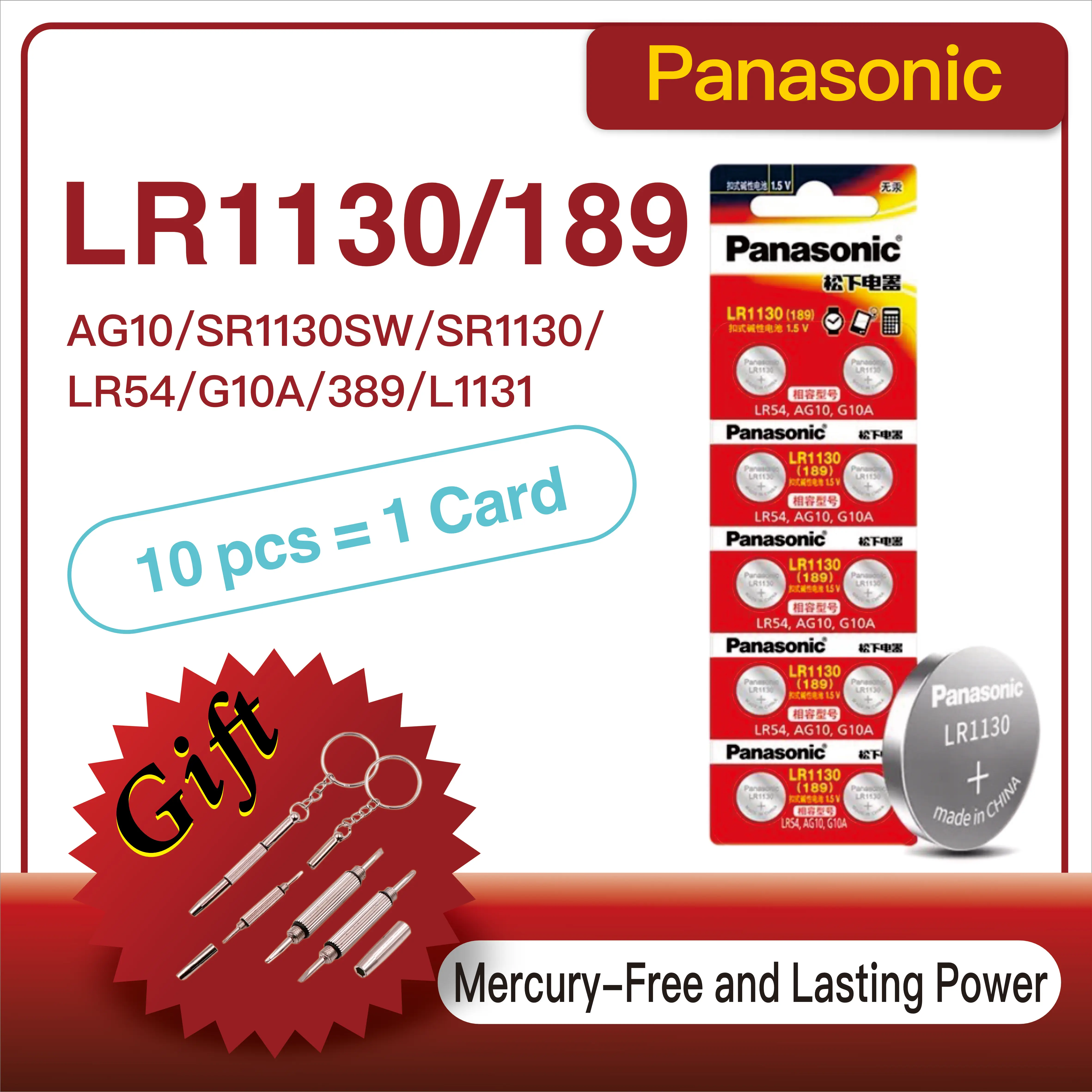 Panasonic-Pile Bouton Alcaline, 100 LR1130, AG10, SR1130, 189, LR54, SR54, 389 V, pour Montre, Calculatrice, Jouet, Therye.com, 10 à 1.5 Pièces