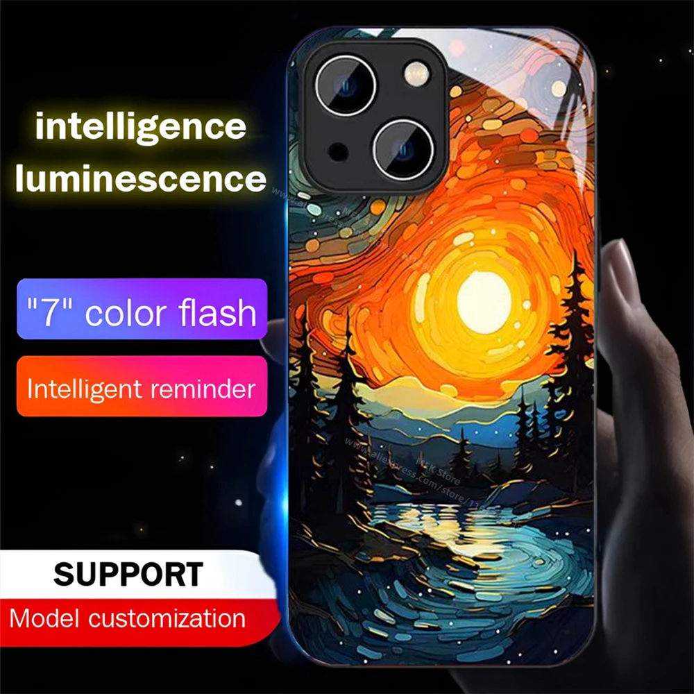 

Landscape Painting Sound Music Control Led Light Phone Case Glowing Cover For Samsung S25 S24 S23 S22 S21 S20 FE Note Plus Ultra