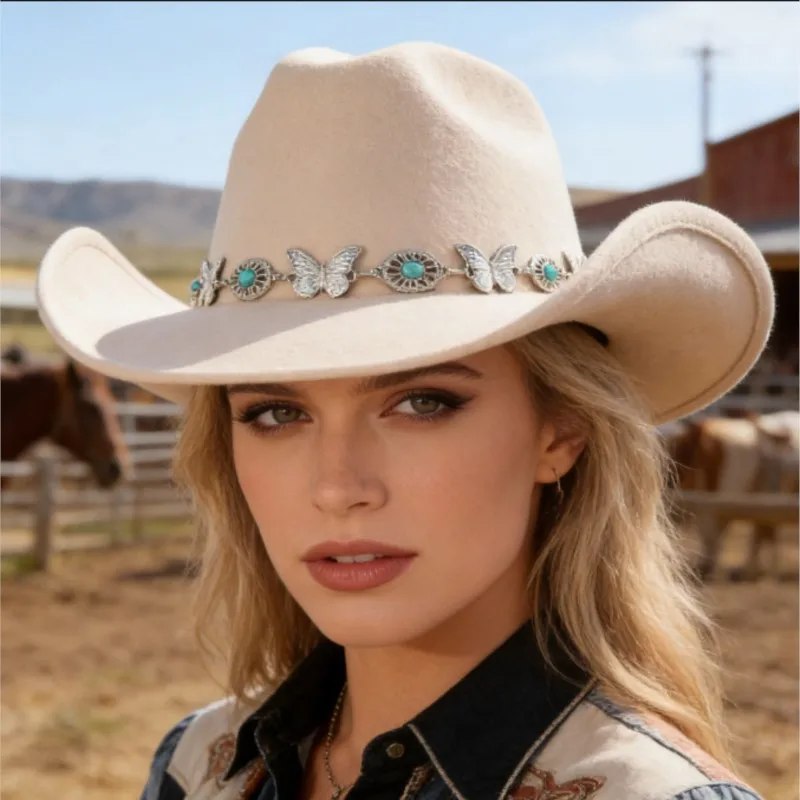 Ethnic-style hollowed-out accessory hat top felt