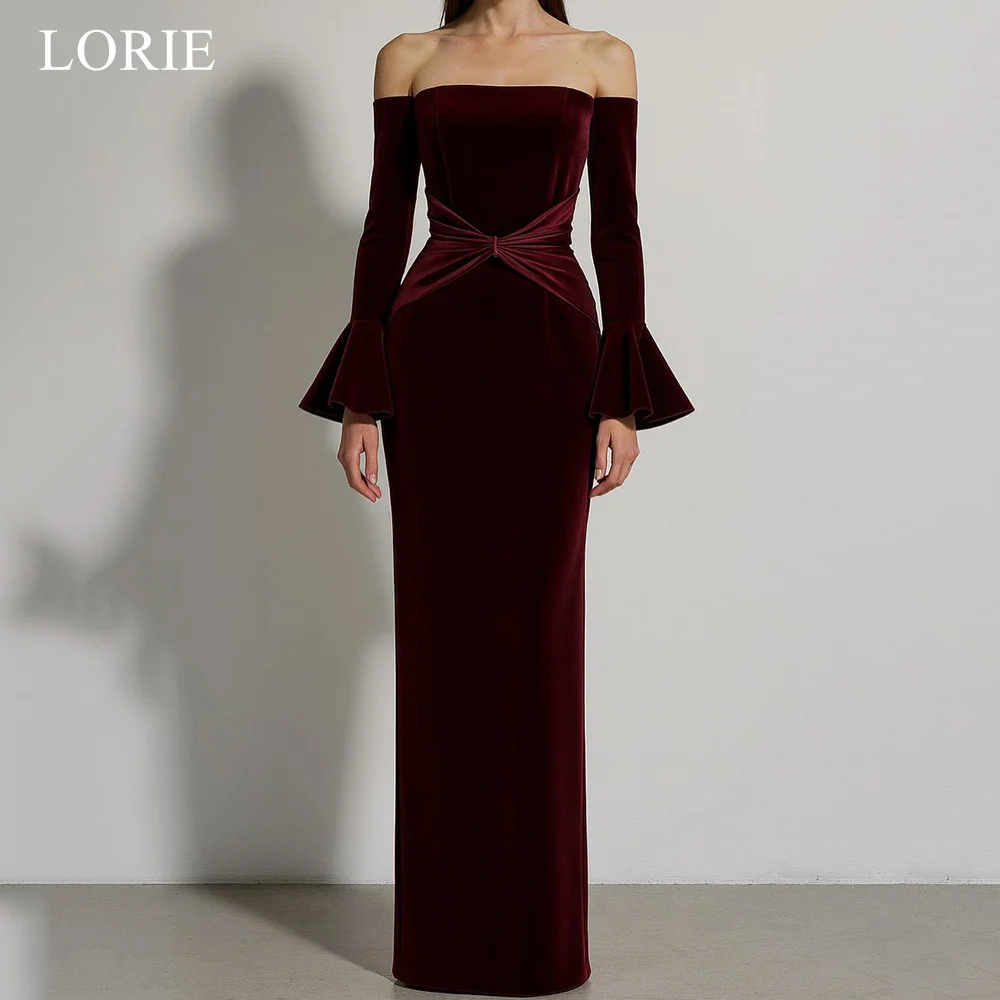 LORIE Elegant Party Dresses Velvet Strapless Pleats Bow Evening Prom Dress Simple Straight Prom Gown Customized