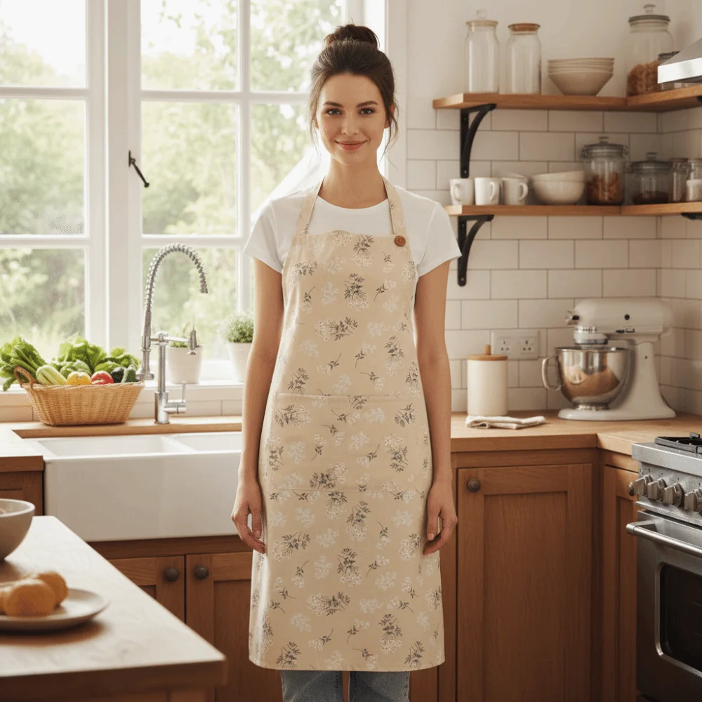 

Floral Printed Kitchen Cooking Apron Breathable Anti-fouling Florist Apron Cotton Linen Adjustable Gardening Work Uniform