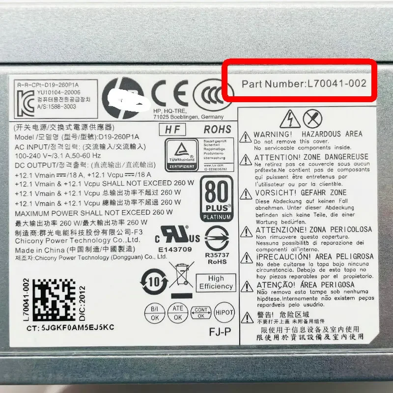 Imagem -02 - Fonte de Alimentação L70041002 para hp 282 280 600 Pro g3 g4 tn D19260p1a D17310 P1a 260w Transporte Rápido Novo Estoque