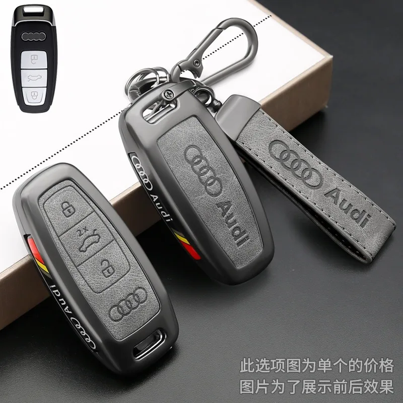 

Metal Leather Car Remote Key Case Cover Protection Shell Holder for Audi A3 A4 B9 A6 A7 4K A8 E-tron Q5 Q8 C8 D5 SQ8 Accessories