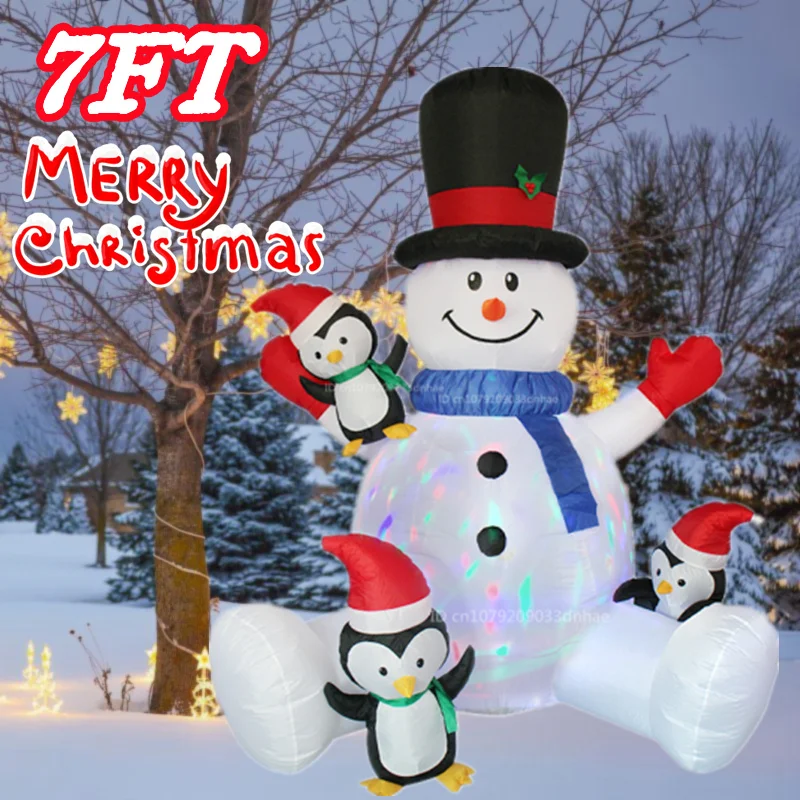 

2.1M/7FT Christmas Inflatable Sitting Snowman And Penguin Model with LED Lighs Outdoor Courtyard Holiday Garden Decorative Props