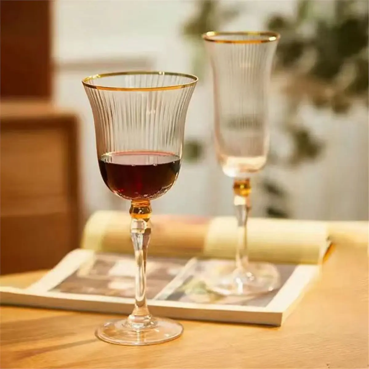Europe Phnom Penh Goblet Wine Glass Vintage Red Wine Glass Gold Edged Champagne Whiskey Cup Household Bar Drinkware
