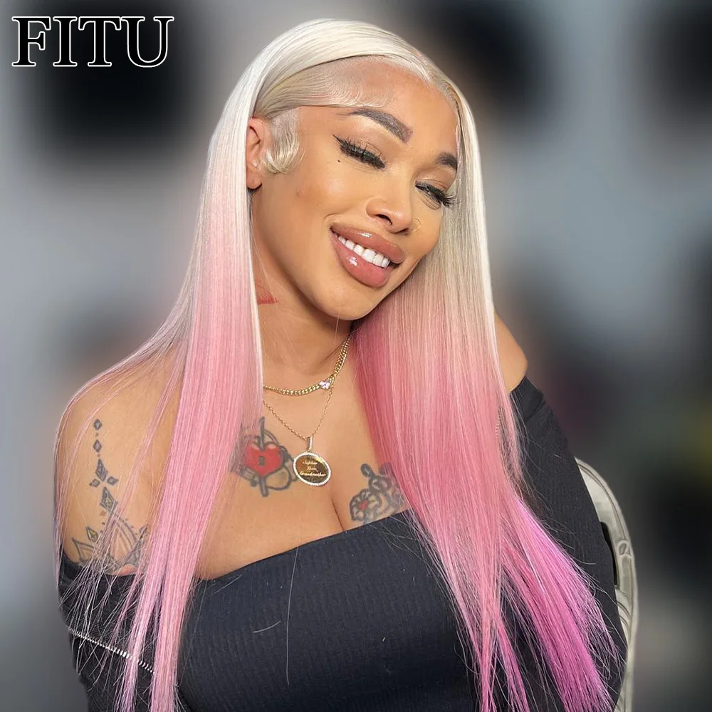 FITU-Peluca de cabello humano con encaje Frontal, postizo de color rosa y transparente de 13x6, 13x4 y 5x5 con cierre de encaje, 613 desplumada con pelo de bebé