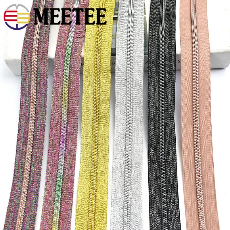 

2/5/10Meters Colors Gold Teeth 5# Nylon Zippers Plastic Roll Zip for Bag Purse Zipper Repair Kit DIY Garment Sewing Accessories