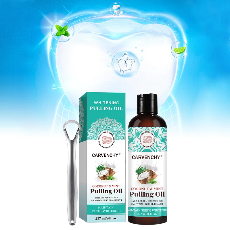 

Mouthwash Teeth Whitening Fresh Breath Mouth Wash Oral Cleaning Coconut&Mint Pulling Oil Tongue Scraper Set Health Care 237Ml