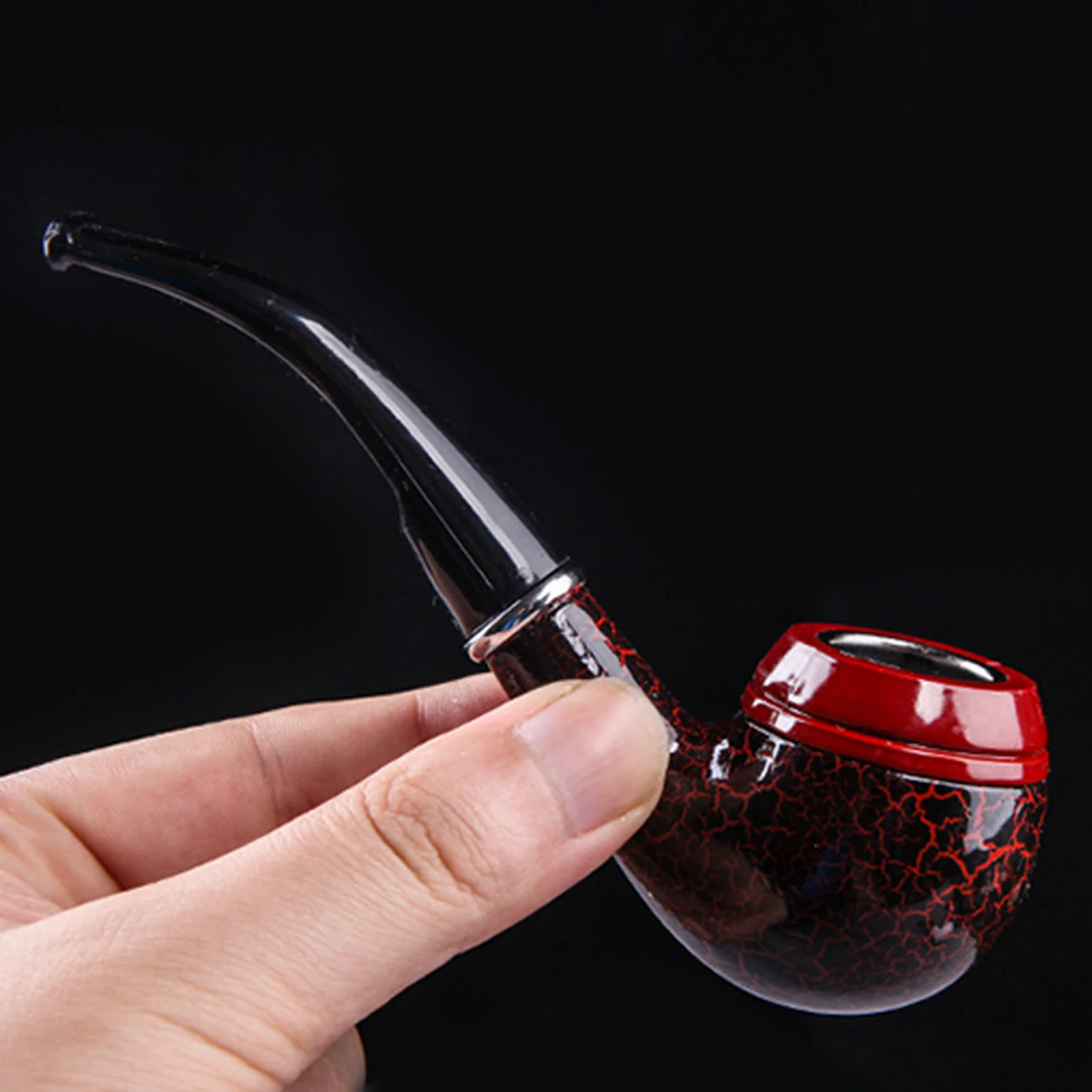 1pc, Solid Wood Resin Tobacco Pipe Red Smoke Pipe Elbow Roll Filter Cigarette Herb Smoking Tools