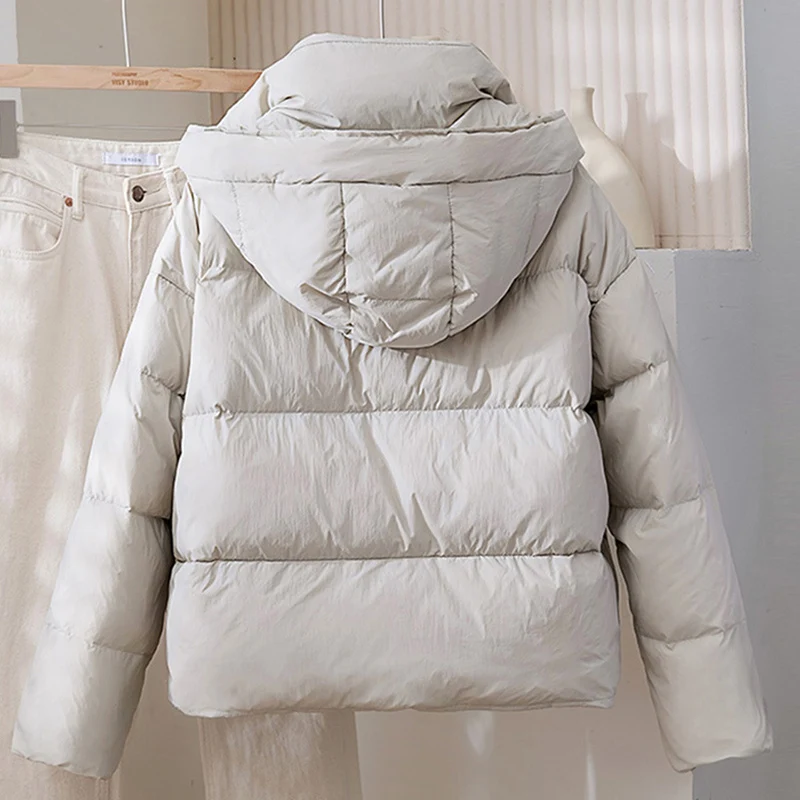 Schinteon Women Down Jacket Casual Loose Over Size Thick Warm Autumn Winter Outwear White Duck Down Coat Stand Collar 2024 New