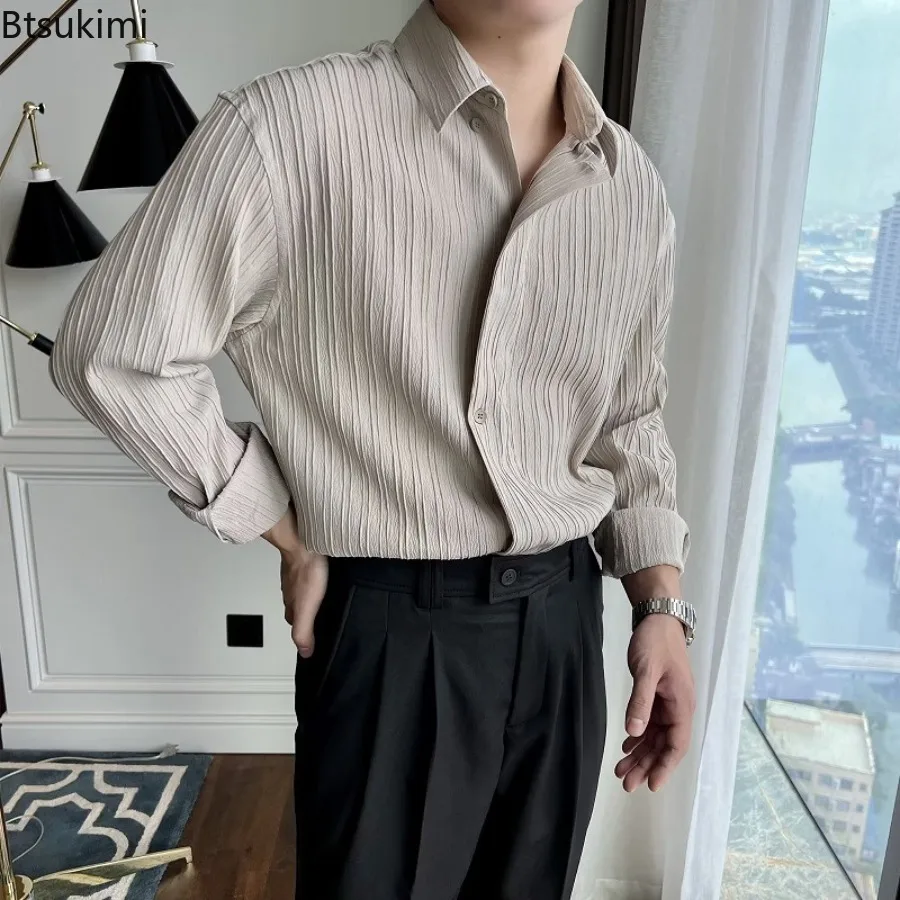 

Spring Autumn New Men's Loose Casual Lapel Collar Shirts Vintage Japanese Style Fashion All-match Solid Shirts for Men Clothing