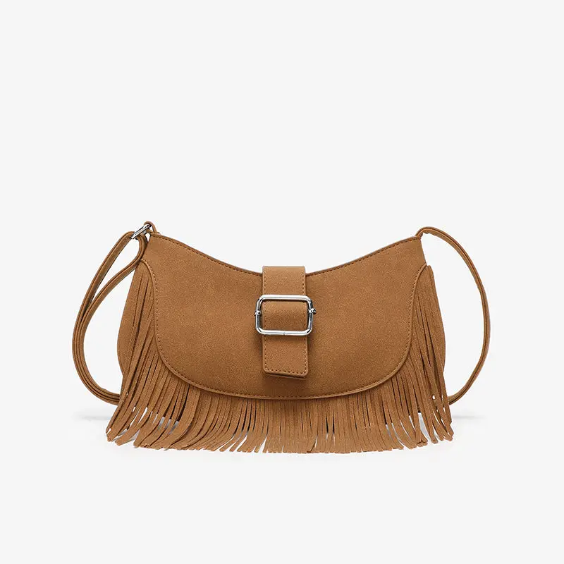 

Frosted PU Leather Small Saddle Bag Women Crossbody Shoulder Bags Women's Handbags Purses Bohemian Fringe Tassel Message Bags