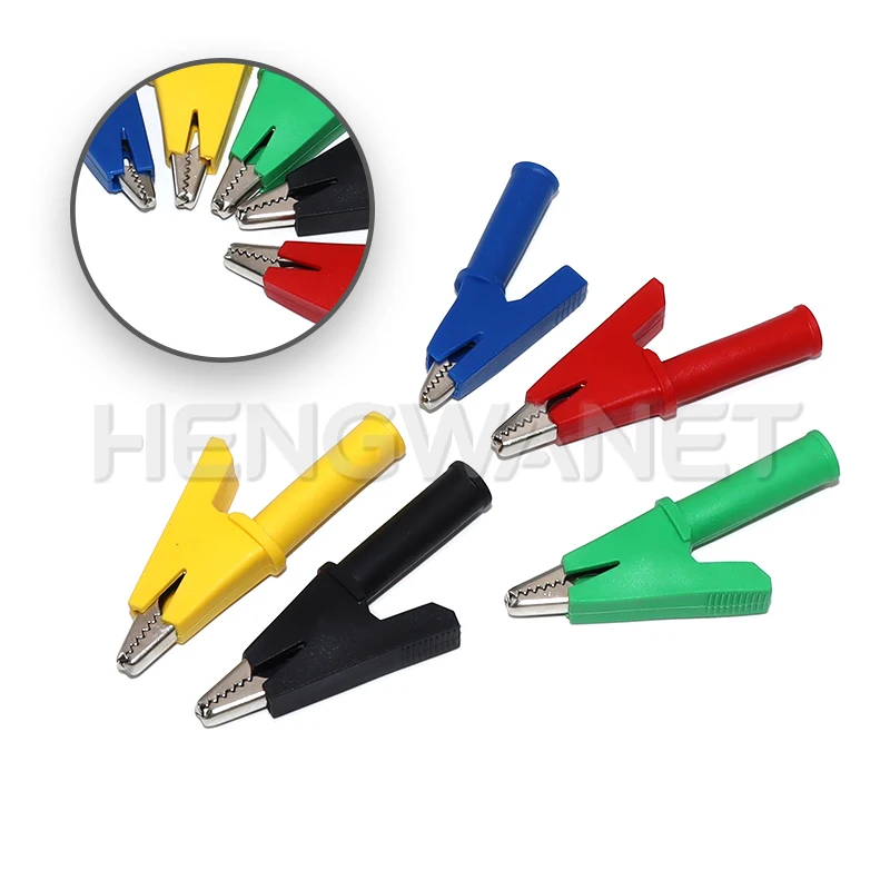 5PCS Pure Copper Insulated Test Alligator Clip 10MM Opening With 4MM Jack Safety Crocodile Clamps For Banana Plug Or Welding