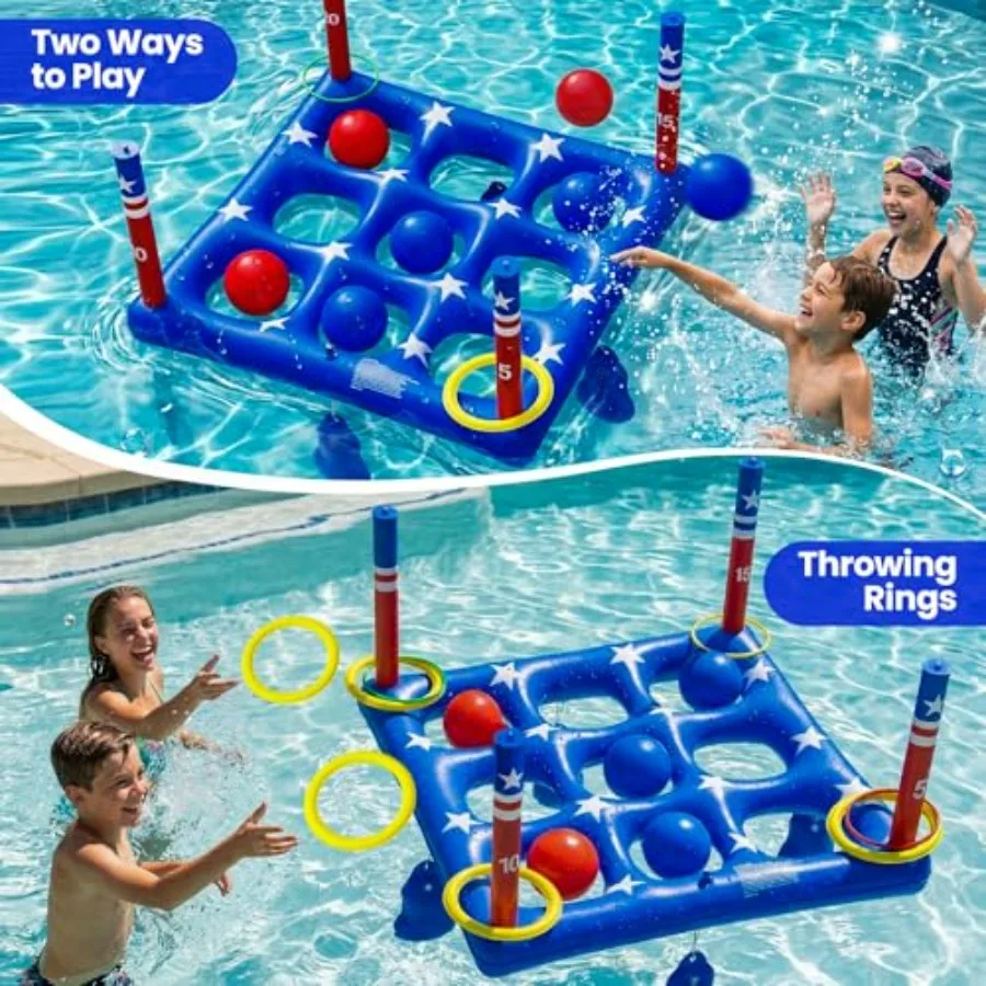 Pool Party Toys Games Set - Giant Inflatable Tic Tac Toe Float Game, Outdoor Pool Games for Adults Family Pool Toys for 2-10 Pl view 4