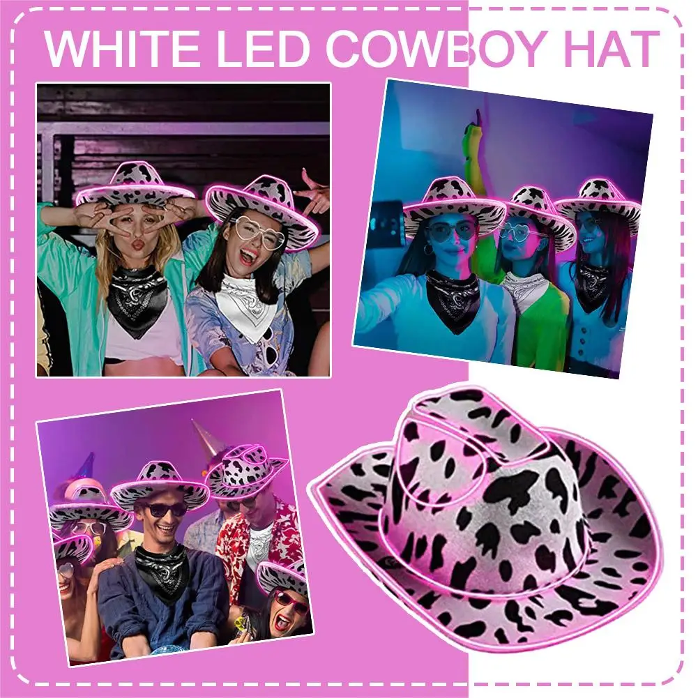 Light Up Cowboy Hat For Women Pink Holographic Space Cowgirl Hat White LED Cowboy Hat Western Cowboy Hat Costume Accessorie H3J6