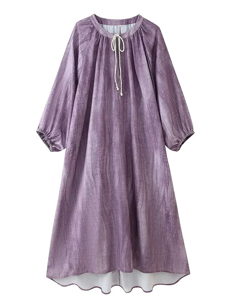 Robe longue à col rond pour femmes, style européen, nouvelle mode, tempérament polyvalent, simple, teinture par nouage