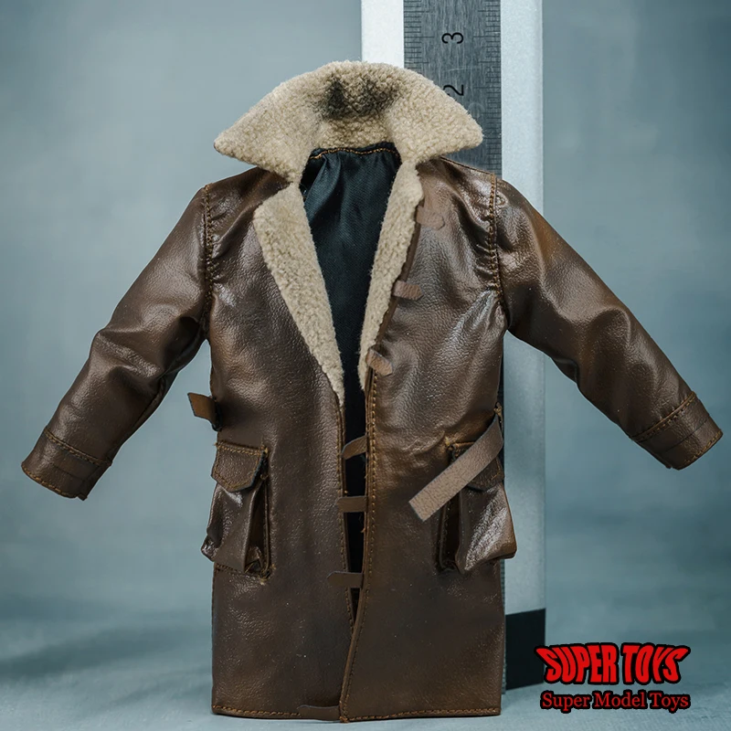 

Brown 1/10 Scale Men's Clothes Bane Fur Collar Leather Jacket Coat Long Leather Windbreaker for 20cm Muscule Action Figure