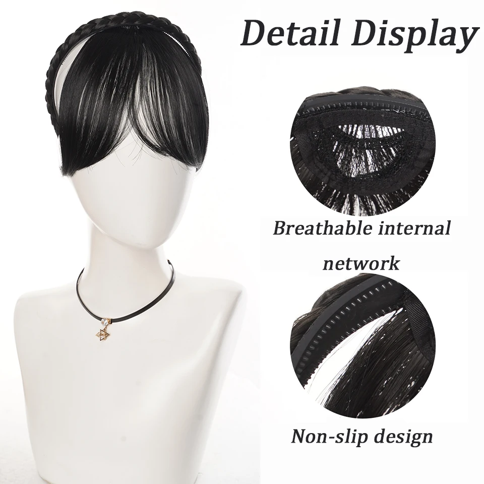 Synthetic Braided Headband with Eight Character French Bangs Wig with Handmade Braided Hairband Hairpiece for Women Daily Party