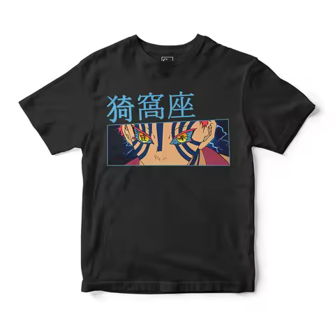 Men's Demon Slayer Akaza Anime T-Shirt Black Cotton Character Close-Up Graphic Tee for Casual Otaku Daily Campus Home Wear