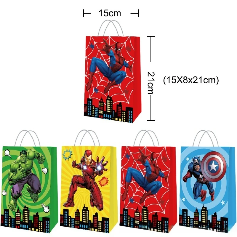 12 قطعة من حقيبة الورق الكرتونية الجديدة ذات طابع مارفل للأولاد والبنات وحقيبة يد لحفلات أعياد الميلاد والمهرجانات