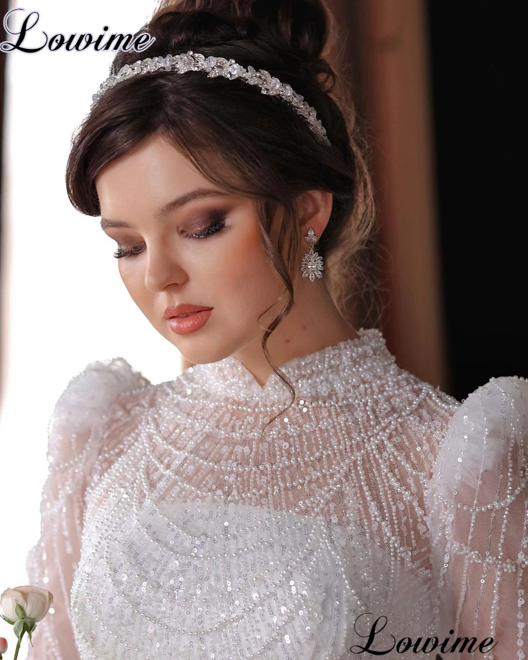 Elegancki biały suknie ślubne z koralikami dla kobiet 2023 długie rękawy błyszczące suknie ślubne formalne panny młode suknie Vestido De Casamento