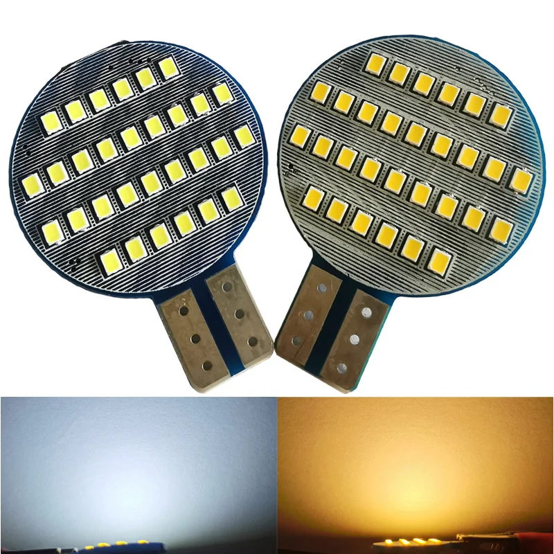 

100pcs T10 W5W Non-polar DC9-30V Car LED Round Plate Indoor Lamp Bulb Auto RV Interior Dome Light 2016 30SMD Warm White