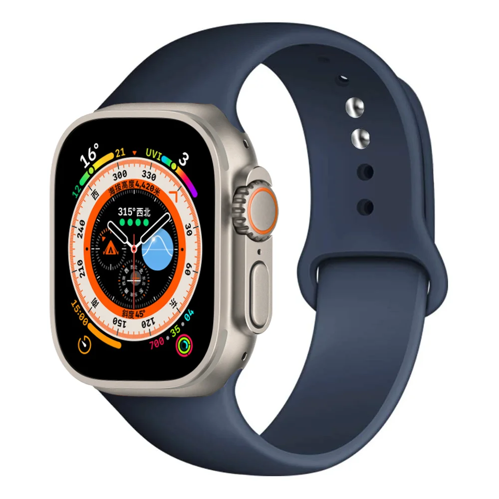 Ремешок силиконовый для Apple Watch band 45 мм 44 мм 42 мм 41 мм 40 мм 44 мм, браслет correa для iWatch series 5 4 3 8 6 SE 7 8 9 Ultra 2 49 мм